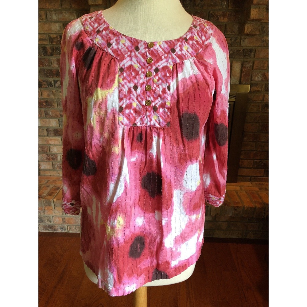 JM Collection Women Top Blous Size 6 Cotton Pink 3/4 Sleeves